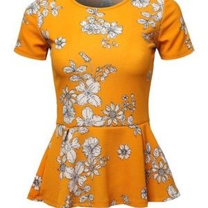 Ssoulm Mustard & White Floral Peplum Top Plus